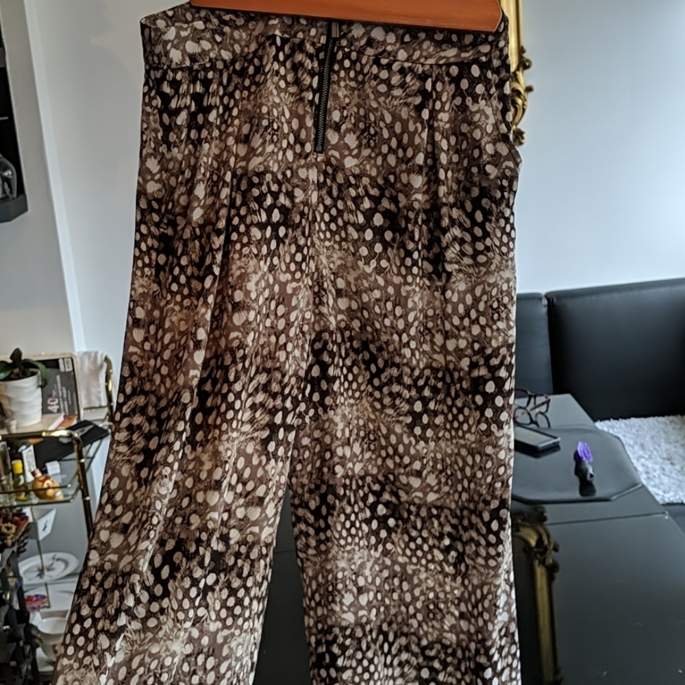 BCBGMaxazria flowy ostrich print wide leg pants